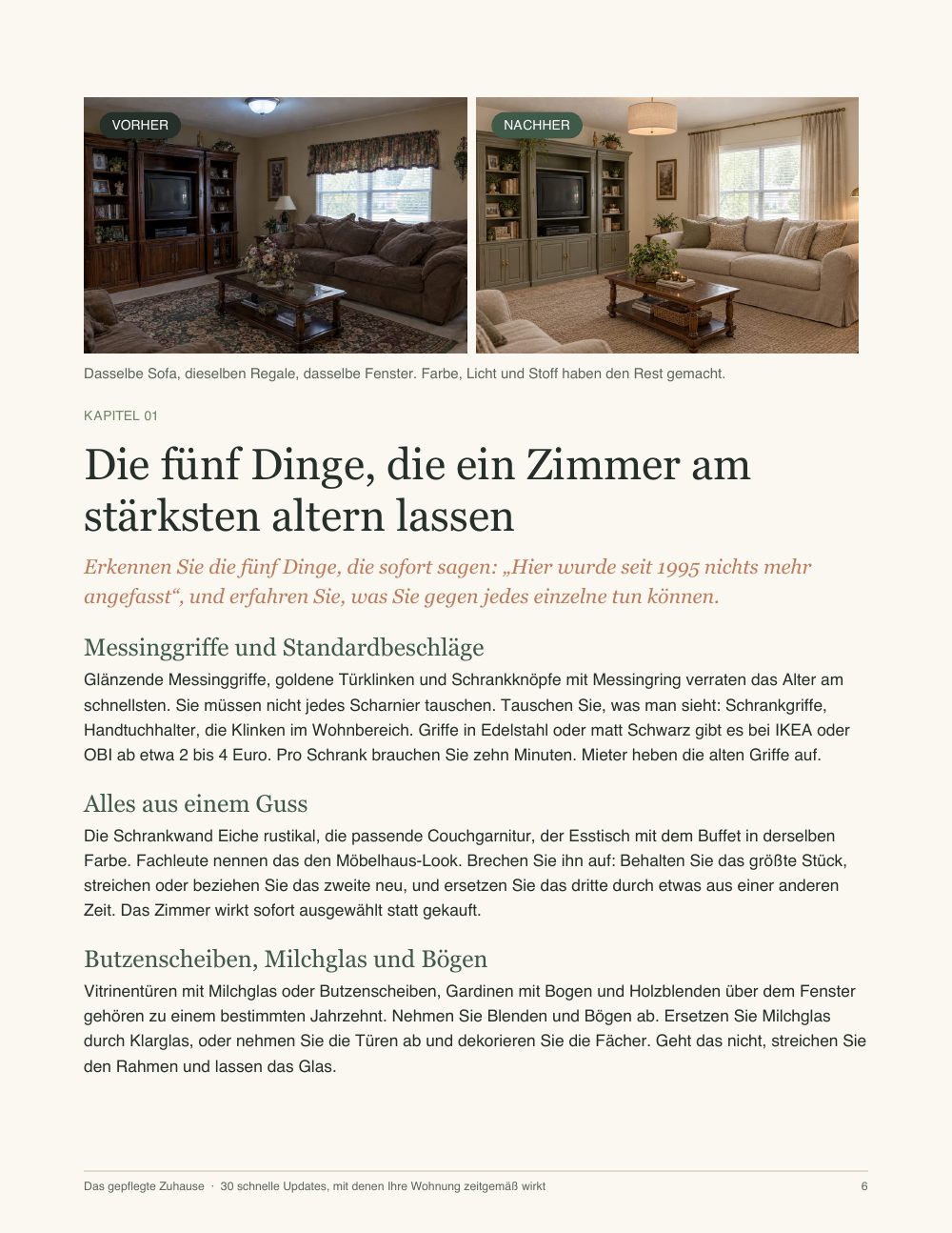 Seite aus dem Buch: Vorher & nachher: das Wohnzimmer